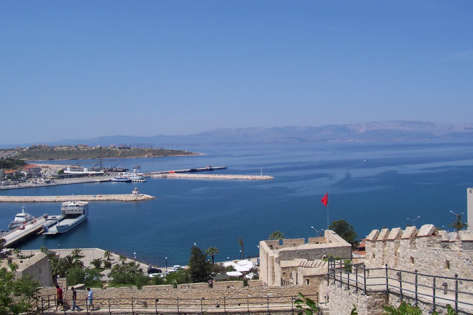 View over Cesme harbour and marina from the ramparts of Cesme Castle