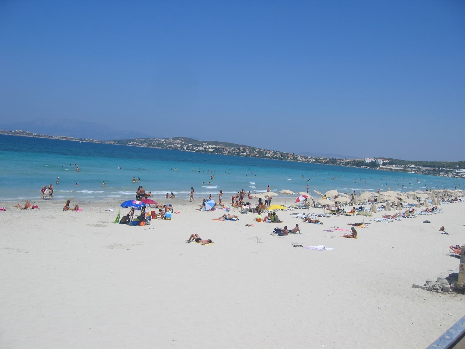 Shallow turquoise water and pale sand at Ilica beach near Alacati and Cesme